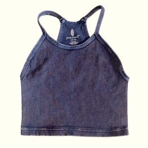 NEW Free People Happiness Runs Long Crop Top Medium-Large Vintage Navy/P…